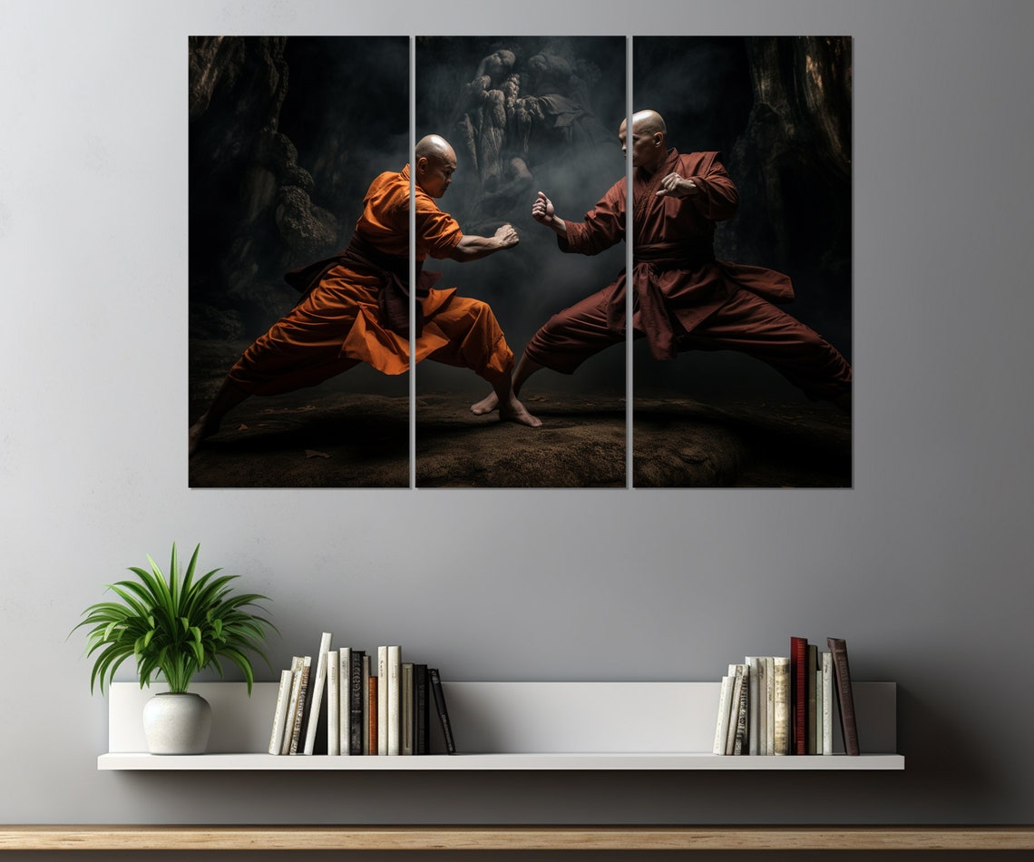 Shaolin Monks Sparring Kung Fu Dark Cave Dramatic Martial Art Poster - Image 3