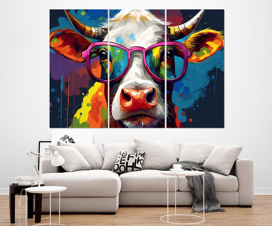 Colorful Cow Wearing Pink Glasses Fun Pop Art Animal Portrait Poster - Image 4