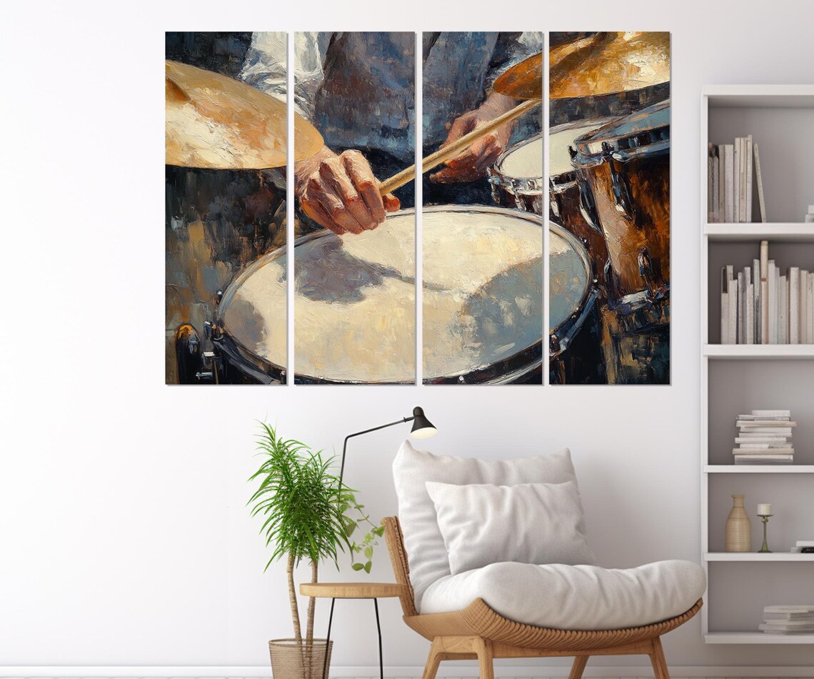 Drummer Close Up Hands Snare Drum Cymbals Painterly Music Wall Art Poster - Image 2