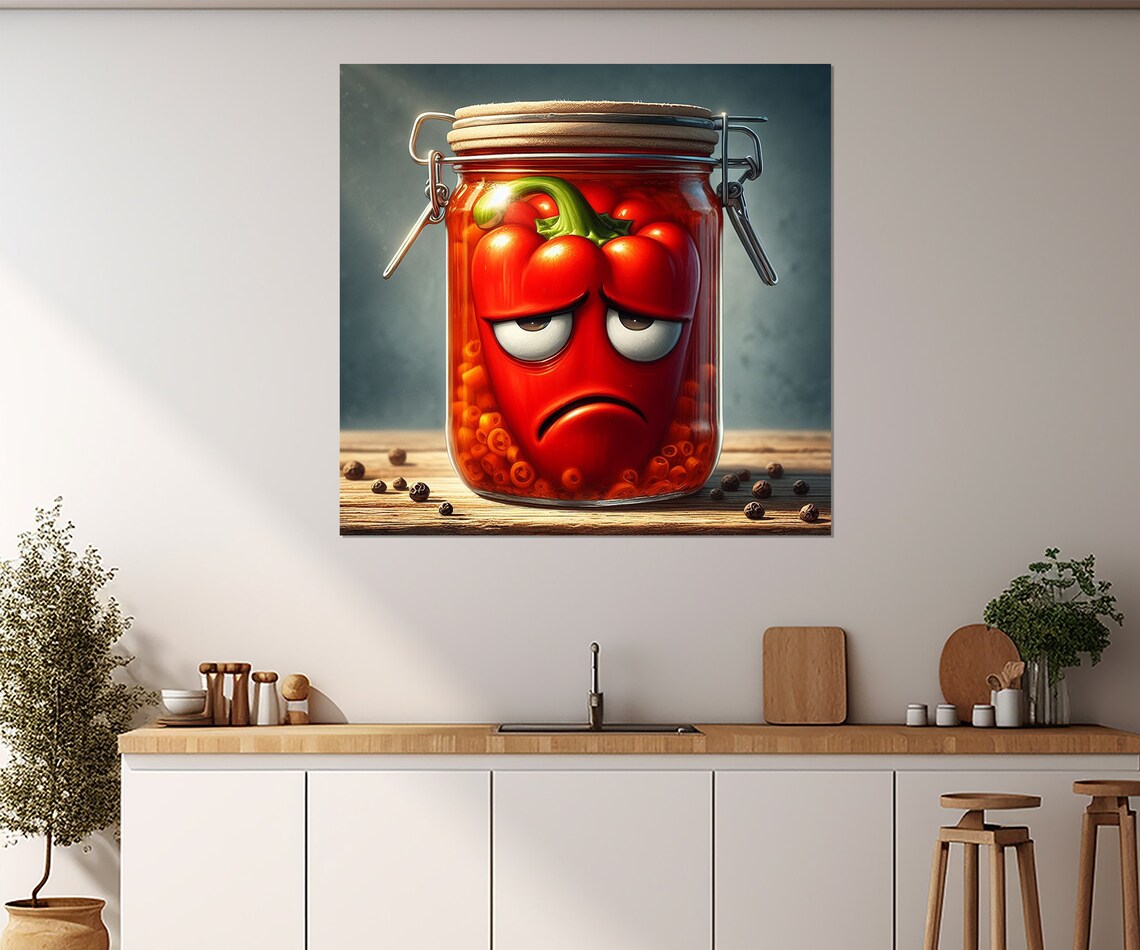 Sad Pickled Pepper In A Jar Print Funny Kitchen Wall Decor Kitchen Wall Art Vegetables Poster Pepper Print Housewife Gift - Image 4