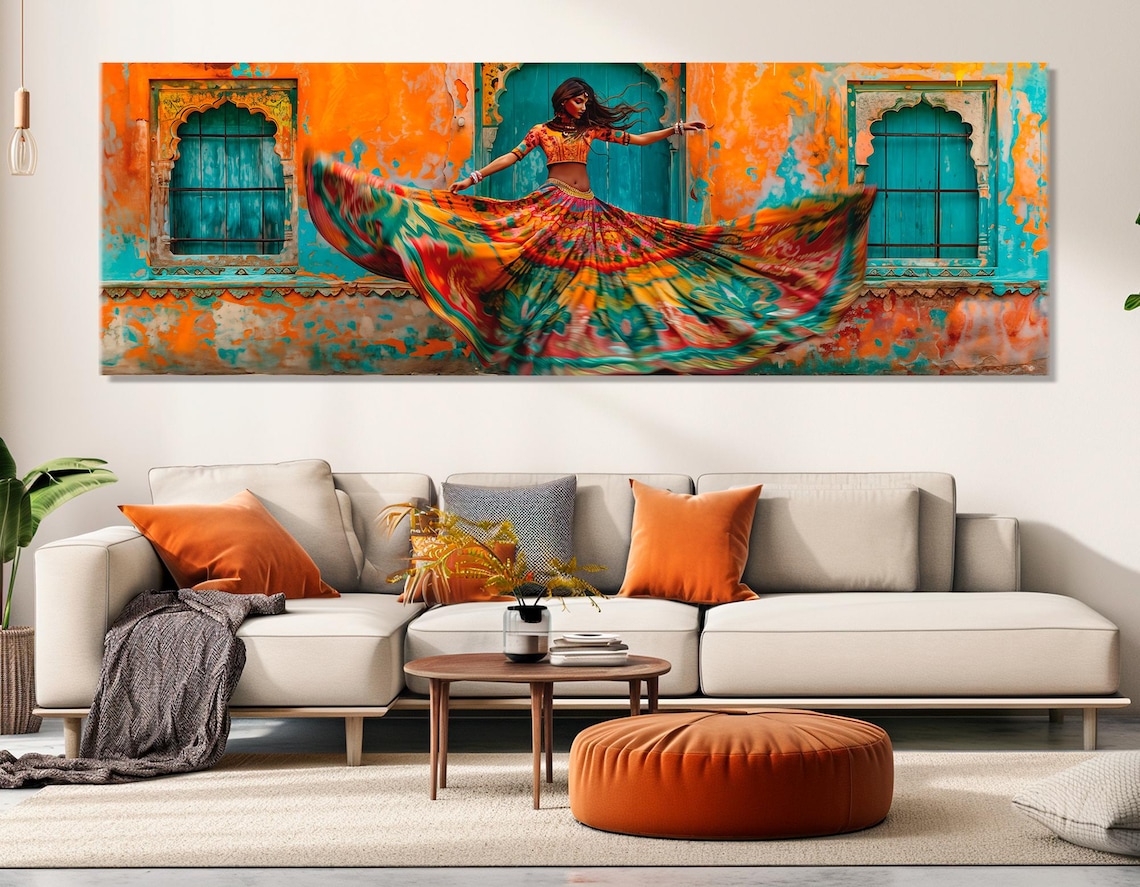 Rajasthan Indian Woman Dancing, Cultural Art Print