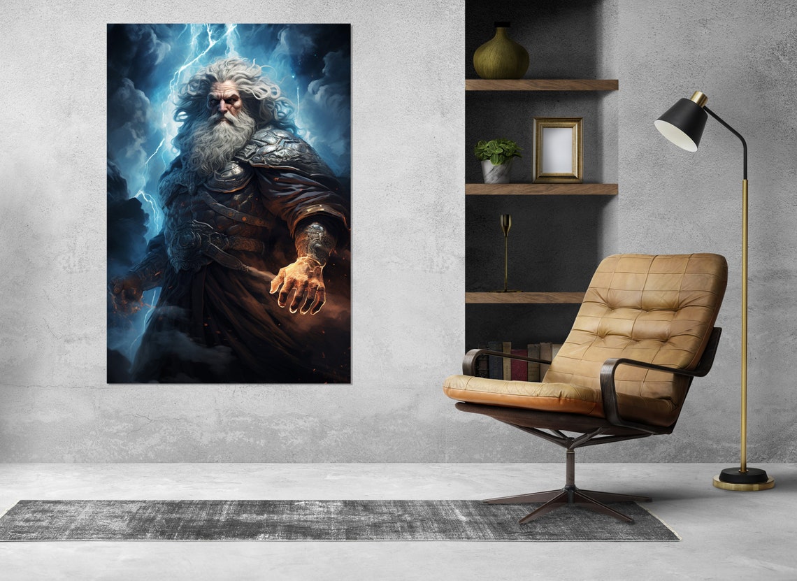 Zeus Lightning God Dark Armor Dramatic Storm Mythology Art Poster - Image 4