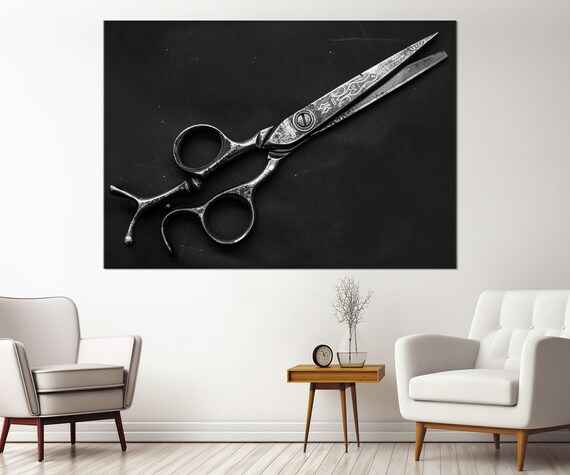 Retro Hair Cutting Scissors Barbershop Wall Decor Hairdresser Gift Vintage Scissors Poster Barber Gift Framed Ready To Hang
