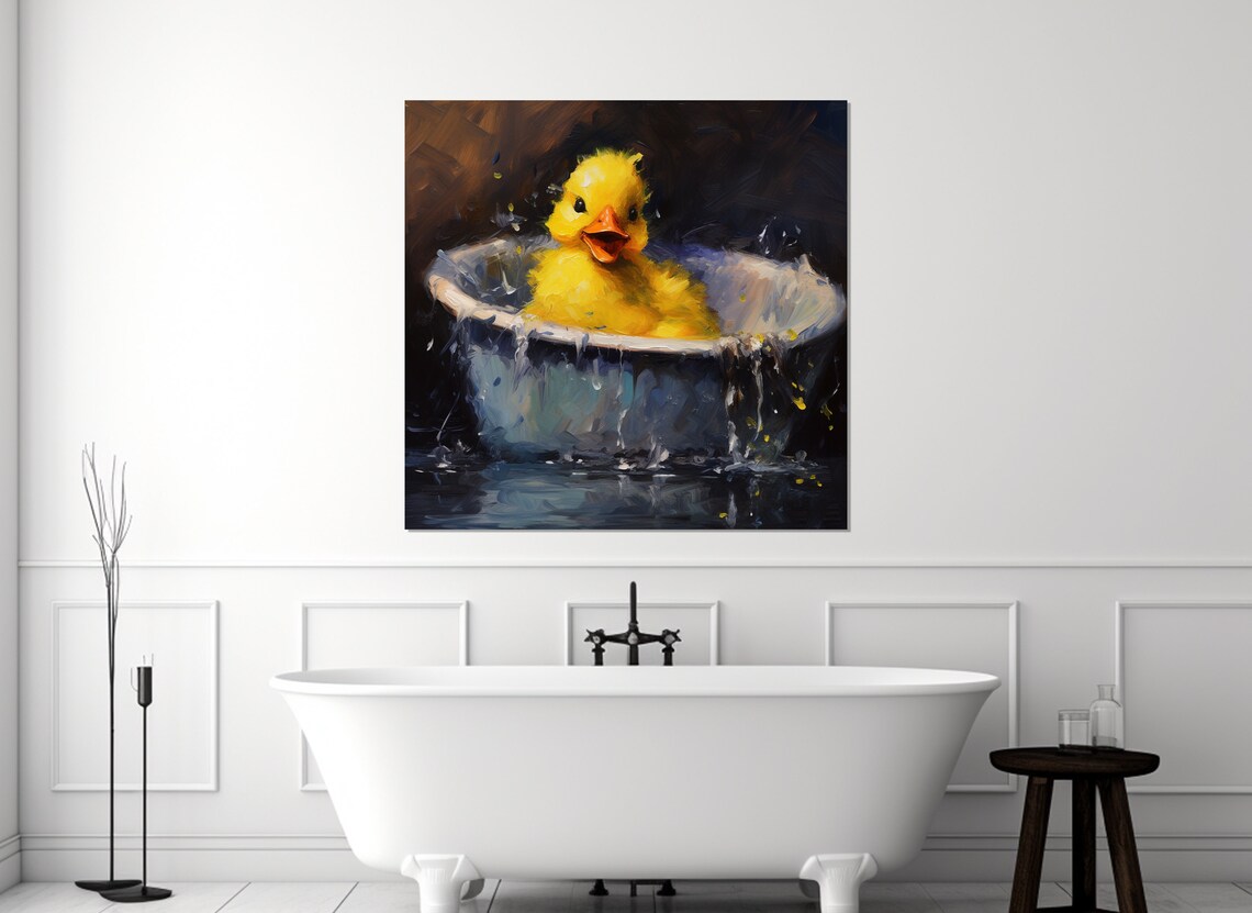 Happy Yellow Duckling Splashing In A Vintage Bathtub Painting Poster - Image 4