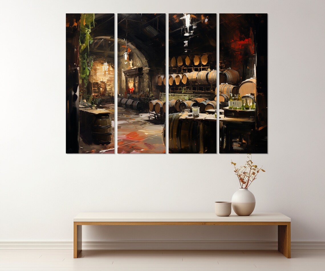 Wine Cellar Vintage Oil Painting Oak Barrels Candlelight Wall Art Poster - Image 3