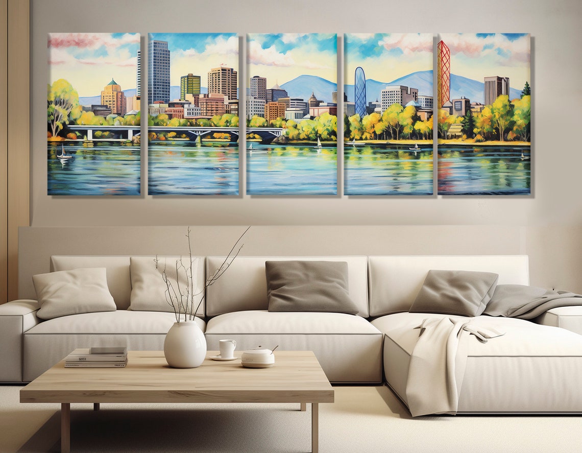 Abstract Portland Print Portland Wall Art Portland Skyline Painting Portland Poster Portland Wall Decor Framed And Ready To Hang - Image 2