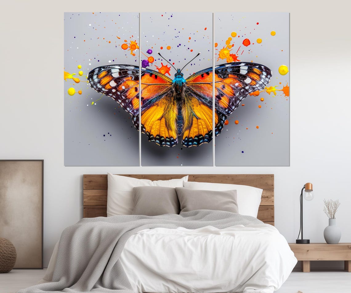 Orange Painted Lady Butterfly Watercolor Splash Macro Wall Poster - Image 3