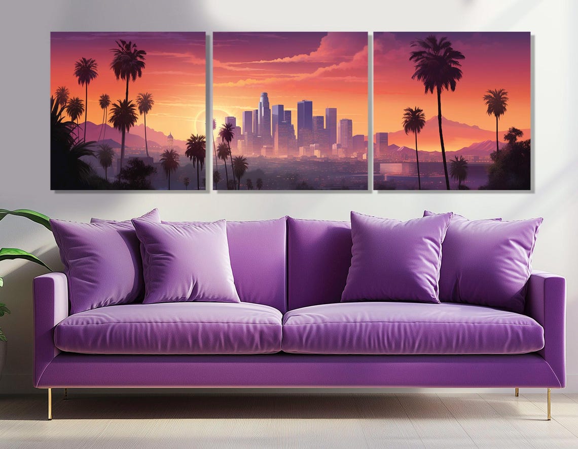 Los Angeles Sunset Skyline With Palm Tree Silhouettes Abstract Poster - Image 4