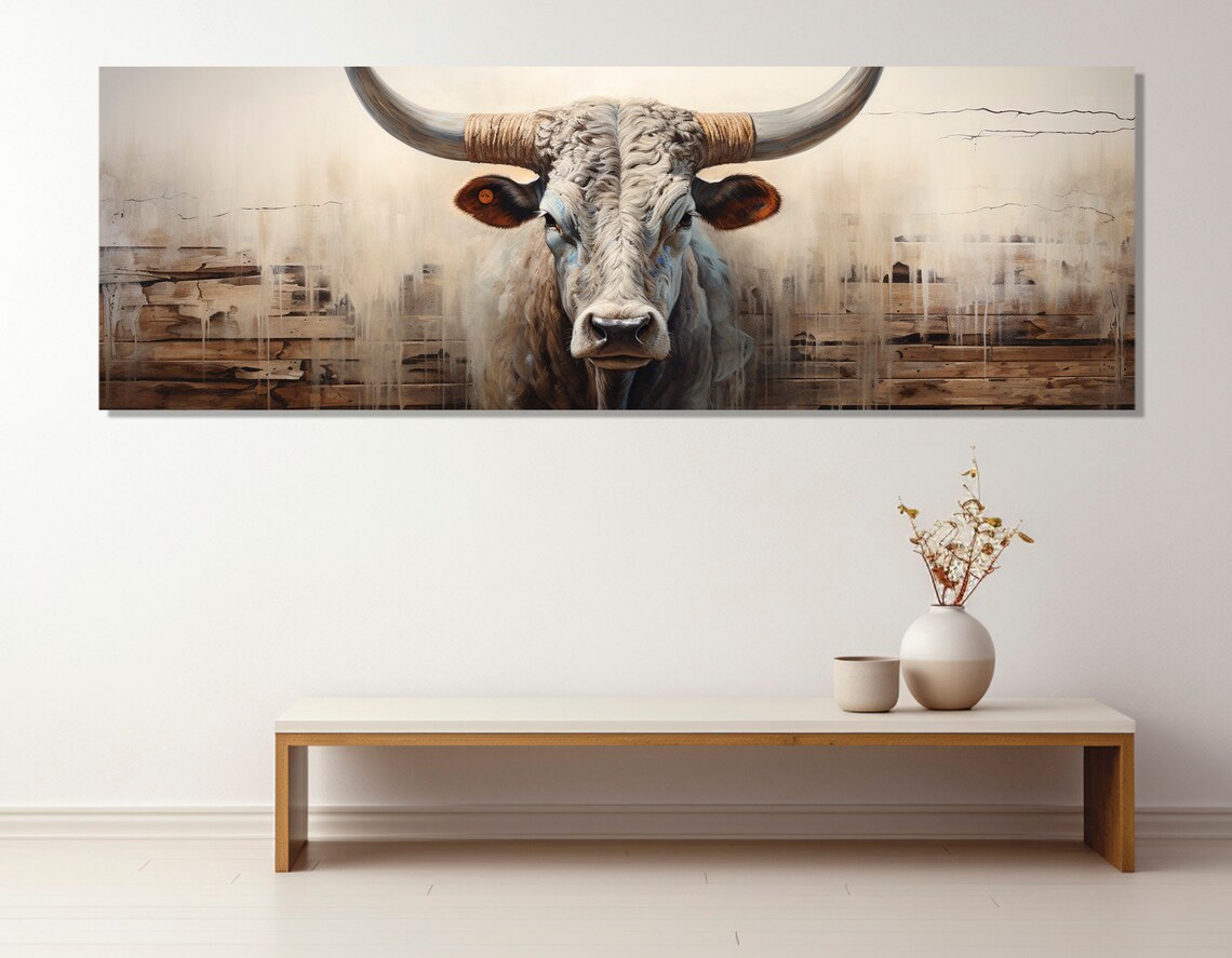 Abstract Longhorn Cow Portrait, Modern Wall Art Print