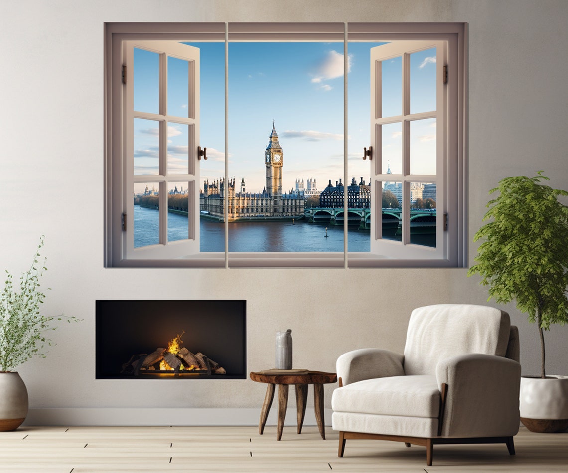 Open Window Big Ben Westminster Palace London View Wall Art Poster - Image 4