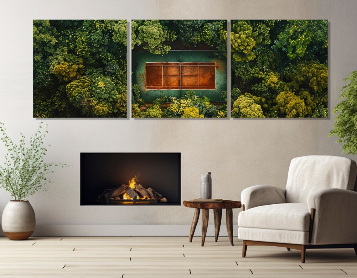 Abstract Tennis Court in Deep Green Forest Art Print