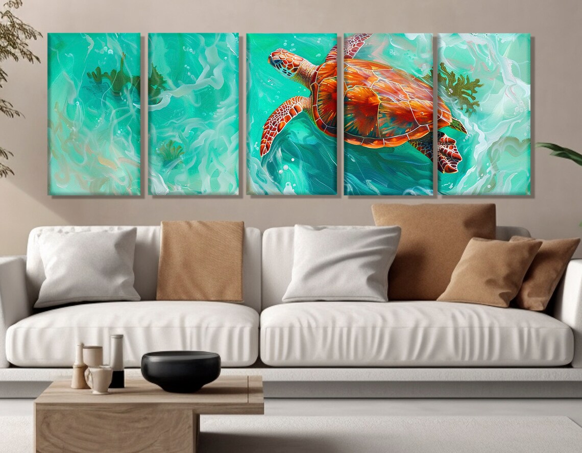 Sea Turtle Swimming in Turquoise Water Art Print - Image 3