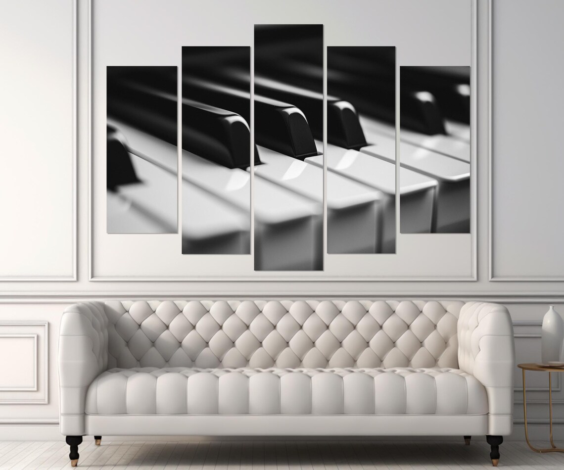 Black And White Piano Keys Close Up Macro Abstract Musician Gift Poster - Image 3