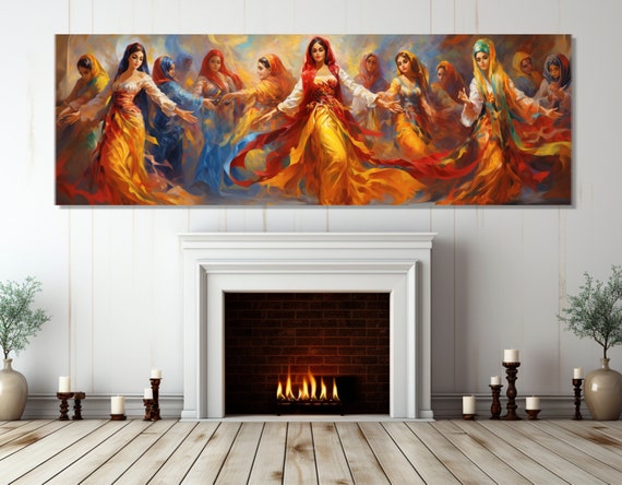 Beautiful Arab Women Dancing Print Arab Painting Large Arab Wall Art Oriental Painting Arab Wall Decor Framed Ready To Hang