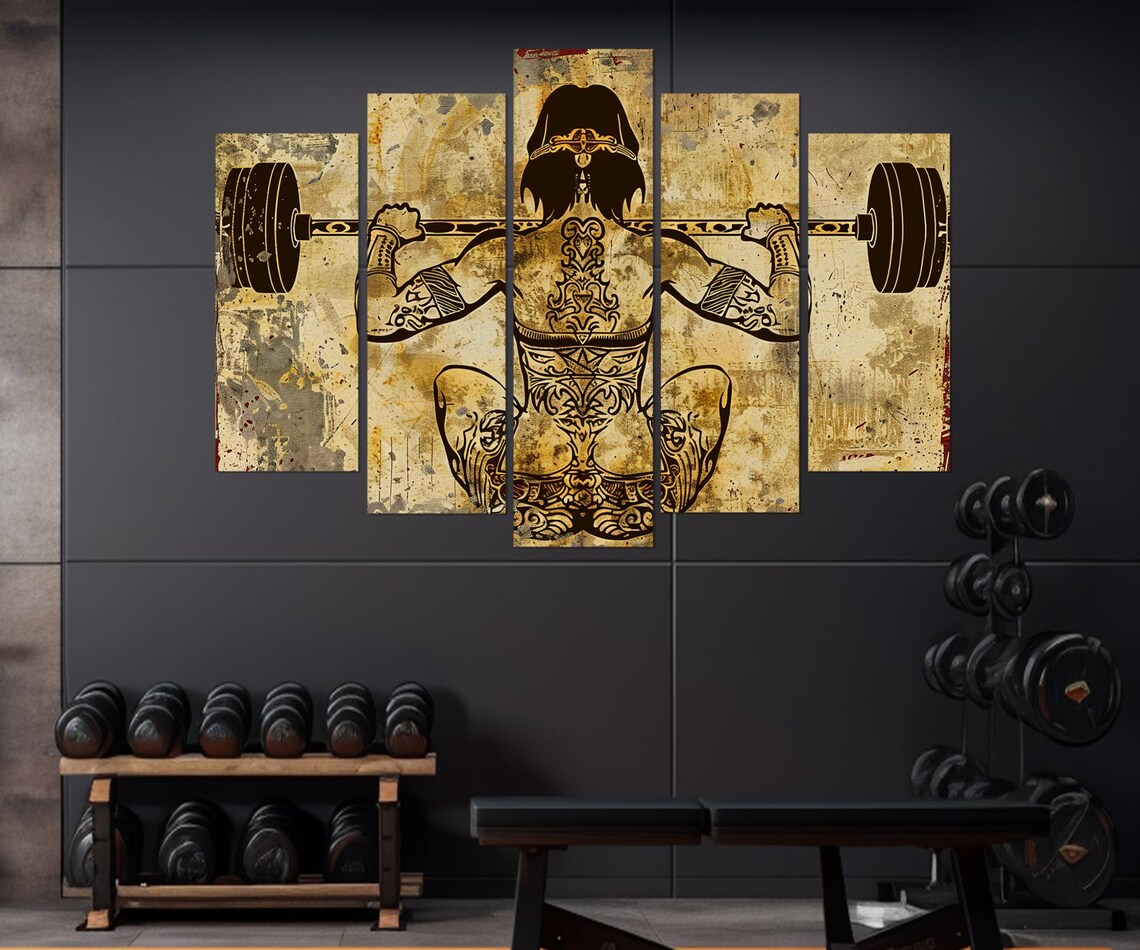 Woman Barbell Squat Tribal Tattoo Vintage Grunge Gym Wall Poster - Image 4