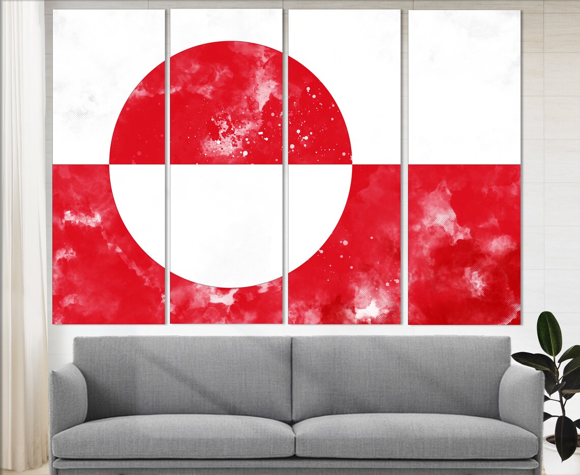 Greenland Flag Watercolor Red Sun Disc Arctic Canvas Wall Art Poster - Image 2