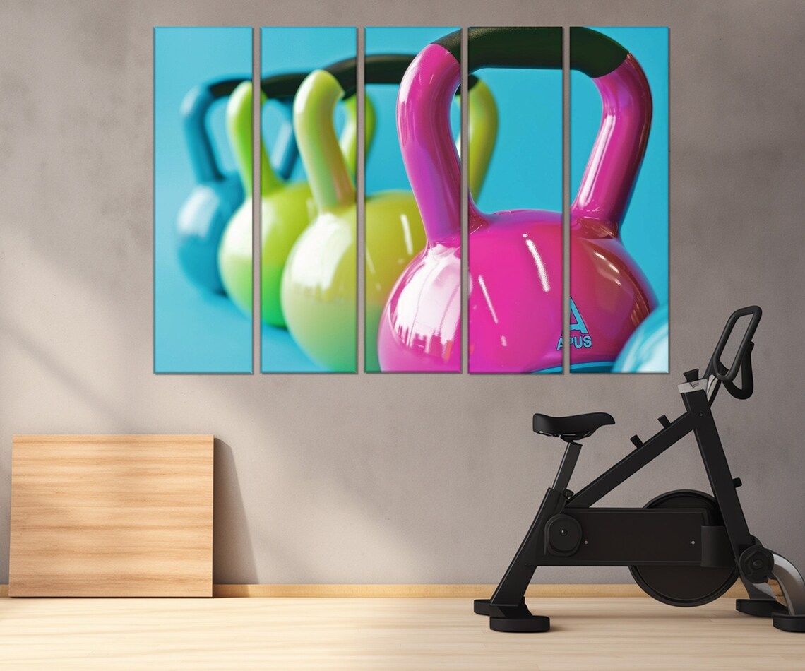 Colorful Kettlebells Pink Green Blue Gym Workout Fitness Strength Poster - Image 2