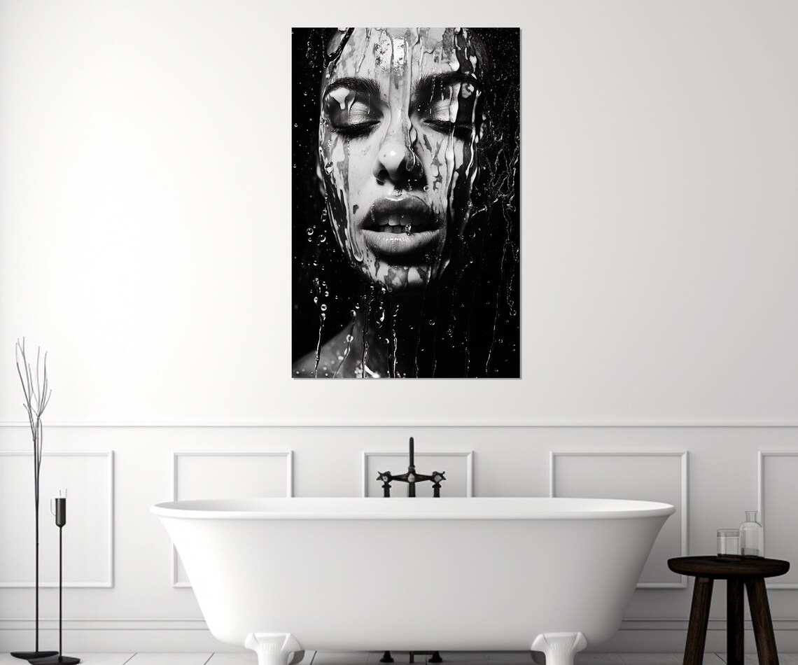 Black And White Woman Portrait With Water Dripping Down Her Face Poster - Image 3