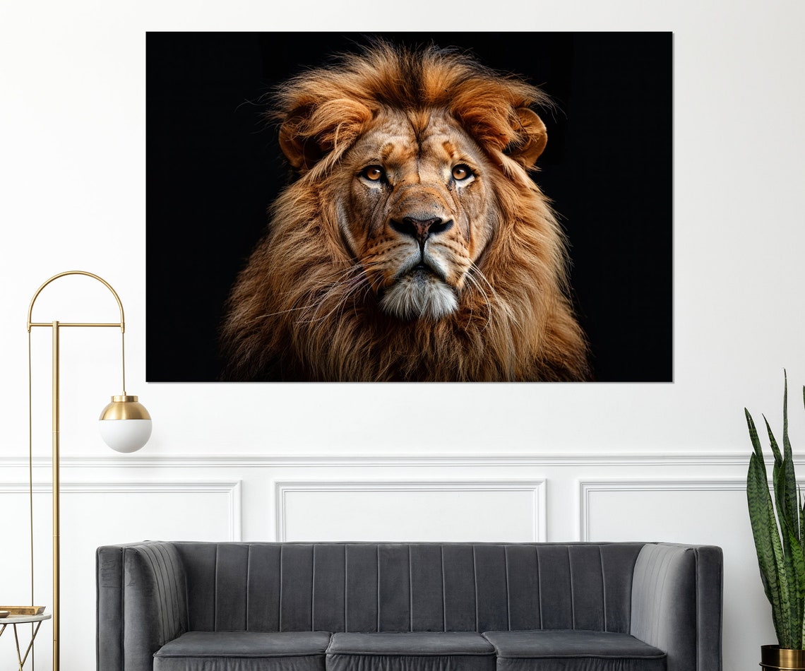 Lion King Golden Mane Regal Portrait Dark Background Wildlife Poster