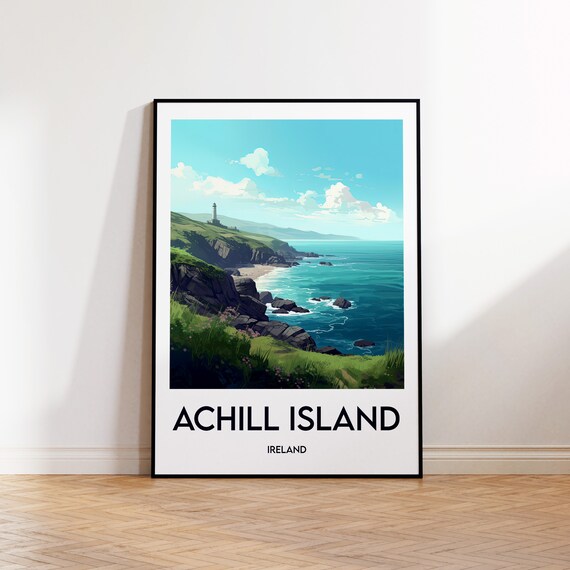 Achill Island Ireland Coastal Cliff Lighthouse Travel Poster