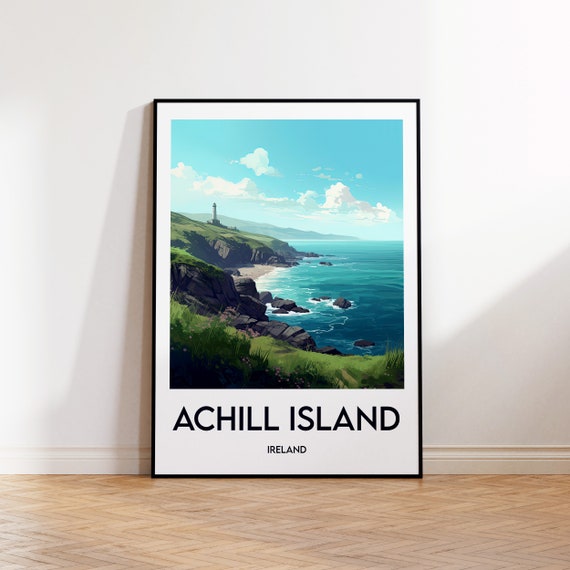 Achill Island Poster Print Ireland Illustration Oilen Acla Ire Vintage Travel
