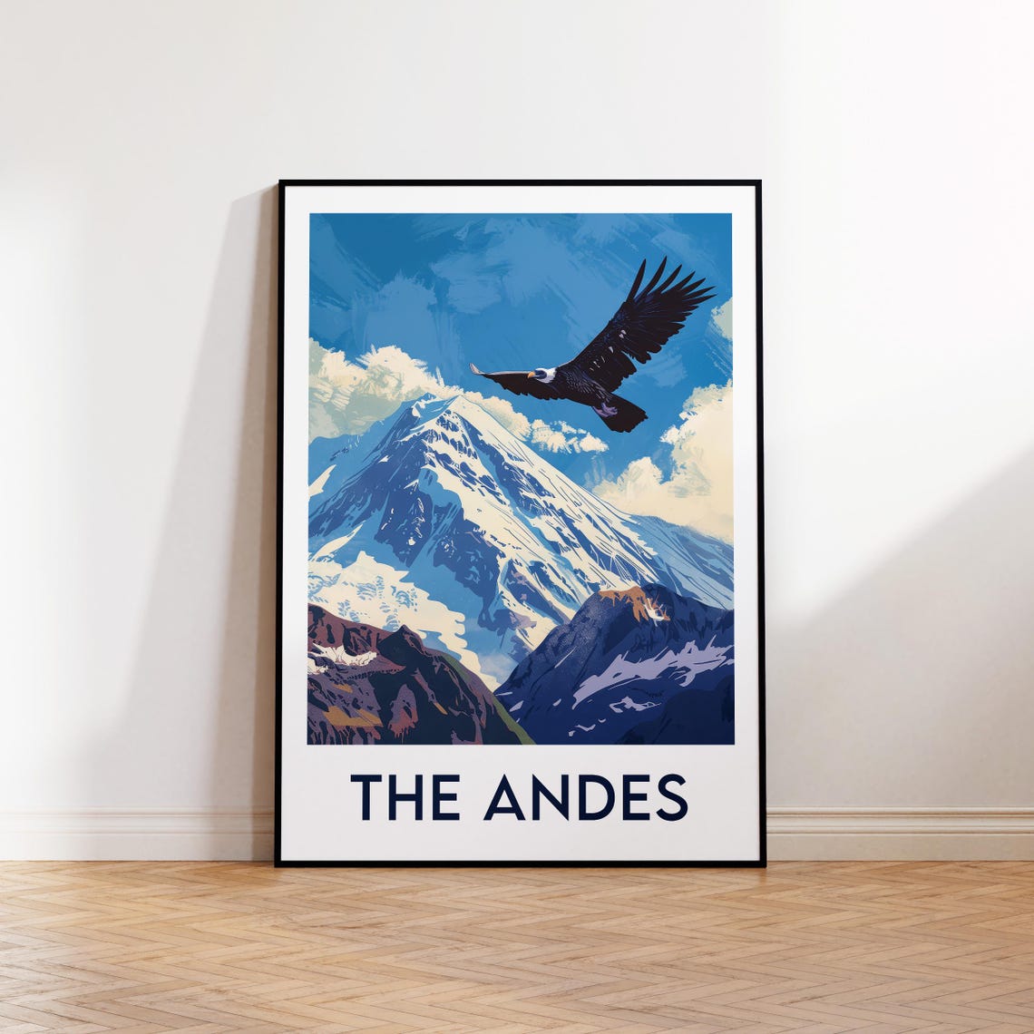 The Andes Snowcapped Peak Soaring Condor Mountain Travel Poster