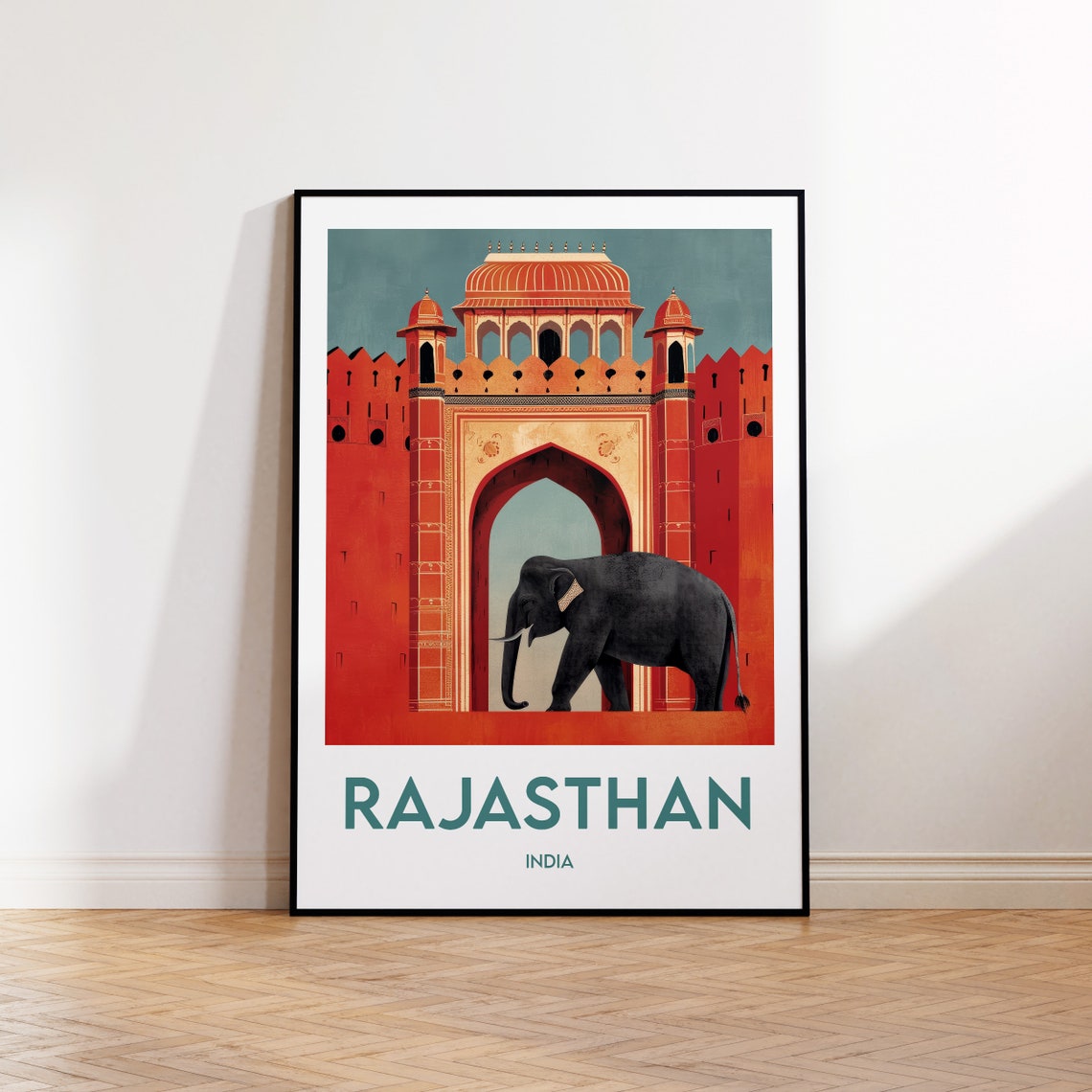 Rajasthan India Elephant Red Fort Gate Heritage Travel Poster