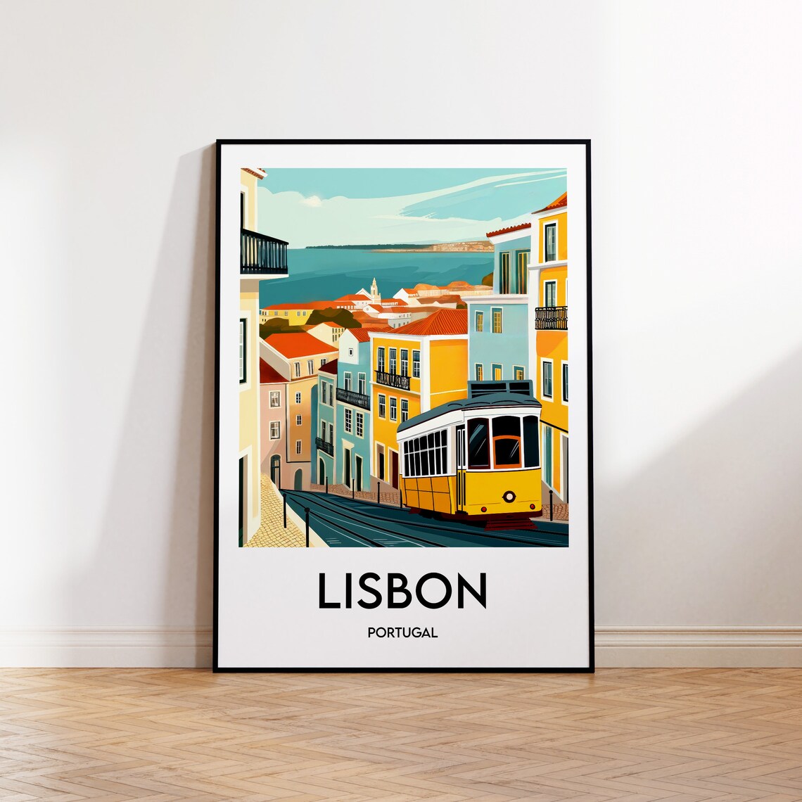 Lisbon Vintage Travel Poster, Portugal Illustration
