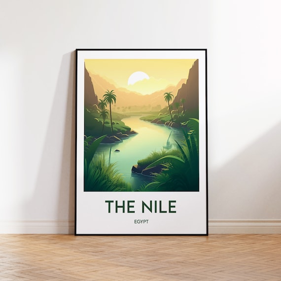The Nile Egypt Sunrise River Palms Golden Vintage Travel Poster
