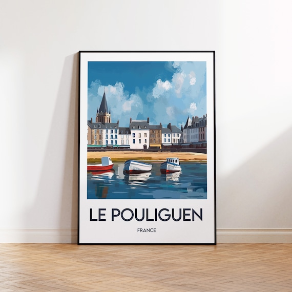 Le Pouliguen France Vintage Travel Poster Harbor Boats Town View