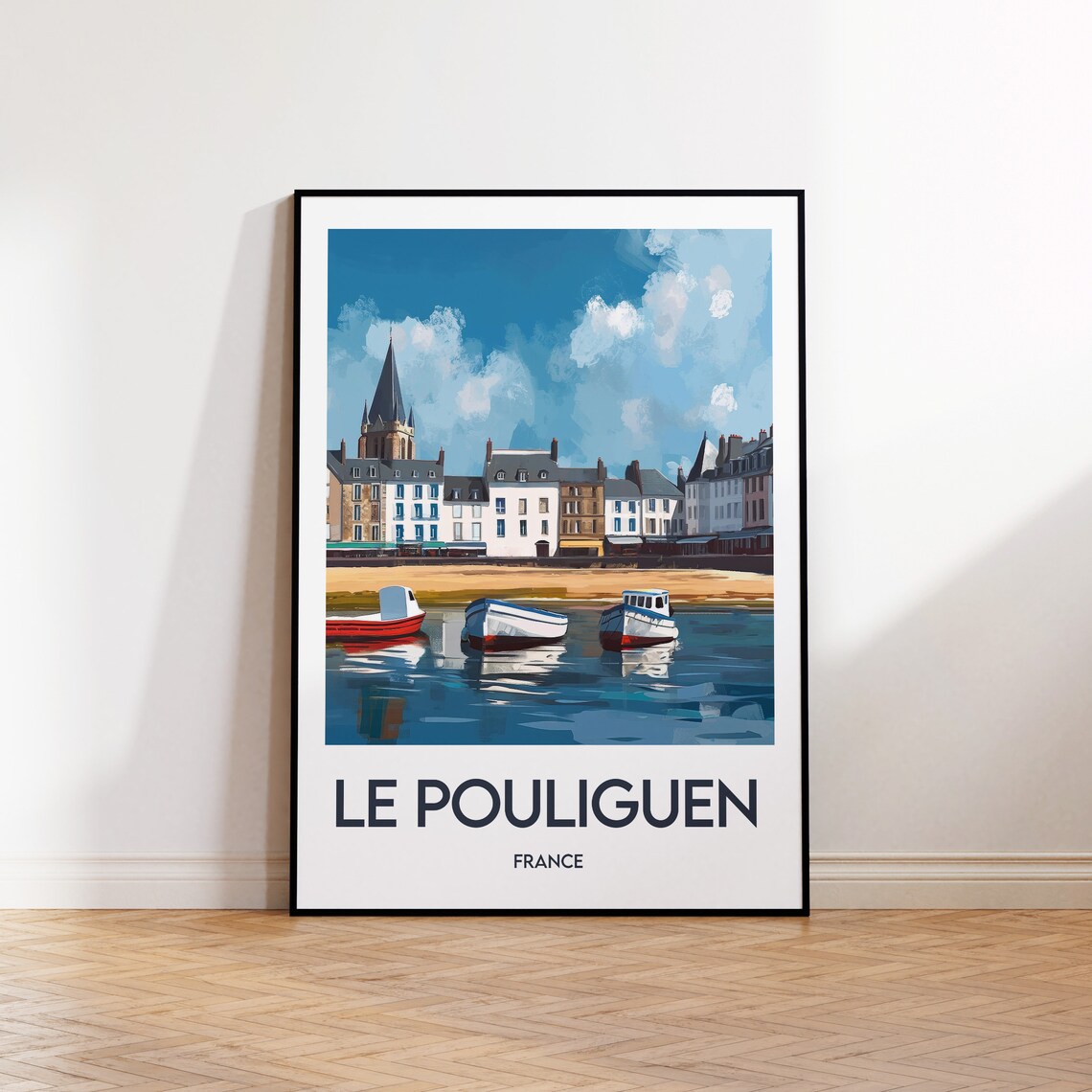 Le Pouliguen France Vintage Travel Poster Harbor Boats Town View