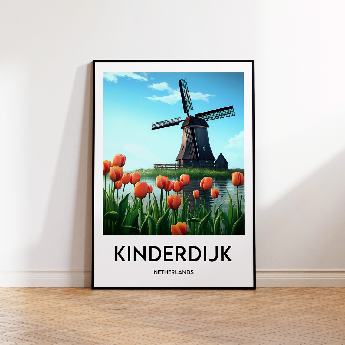 Kinderdijk Vintage Travel Poster Print, Nederland