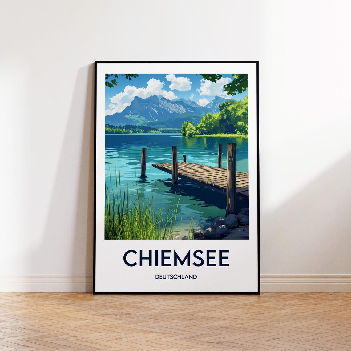 Chiemsee Germany Alpine Lake Wooden Jetty Bright Summer Day Poster