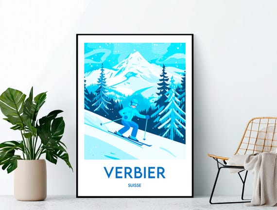 Verbier Poster Ski Art Print Resort Schweiz Switzerland Gift