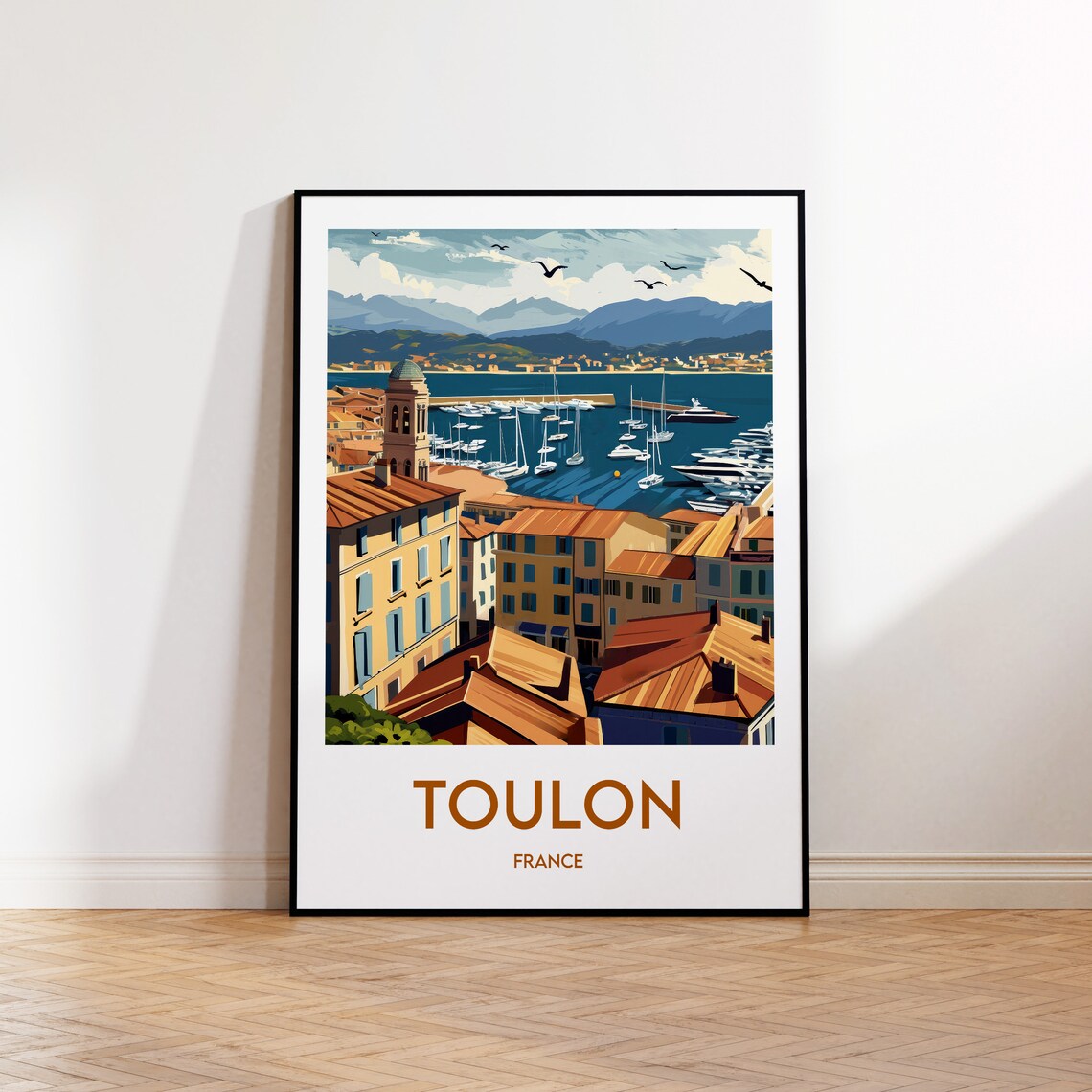 Toulon France Old Harbor Marina View Retro Vintage Travel Poster