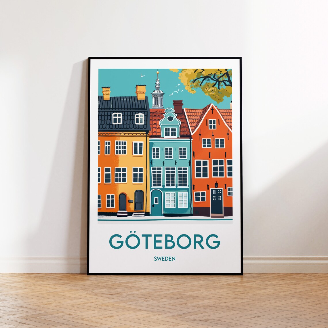 Goteborg Sweden Colorful Old Town Houses Scandinavia Travel Poster