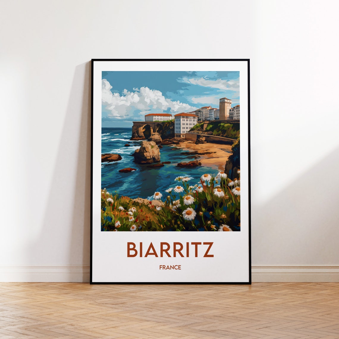 Biarritz France Coastal Town Vintage Travel Illustration Poster