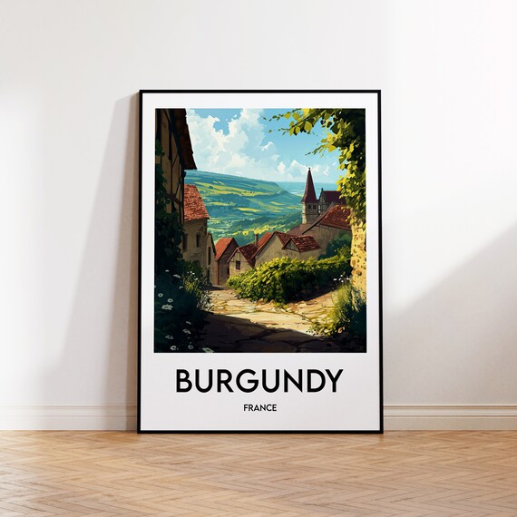 Burgundy Poster Print Illustration France Gift Vintage Travel