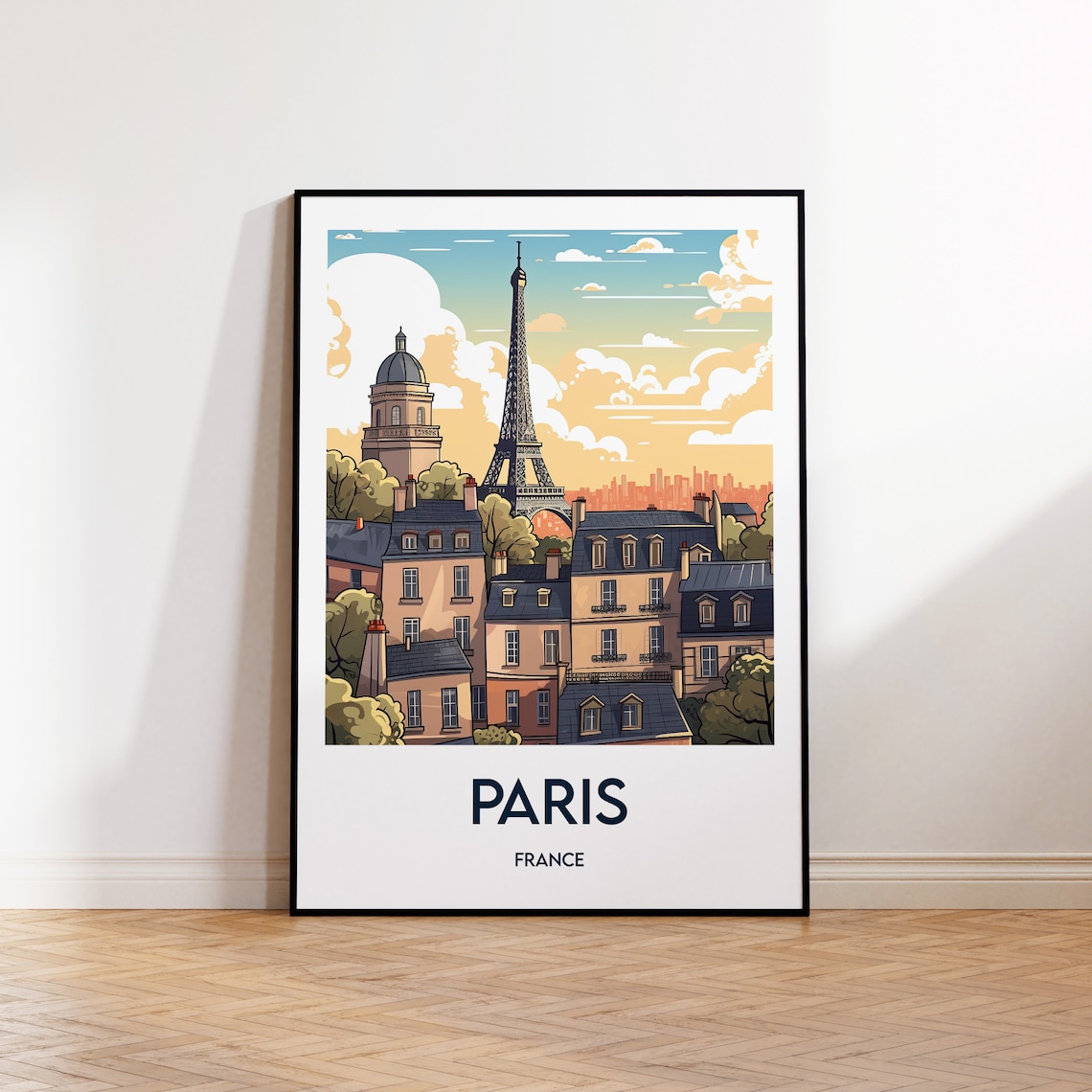 Paris France Eiffel Tower Landmark Vintage Style Travel Poster