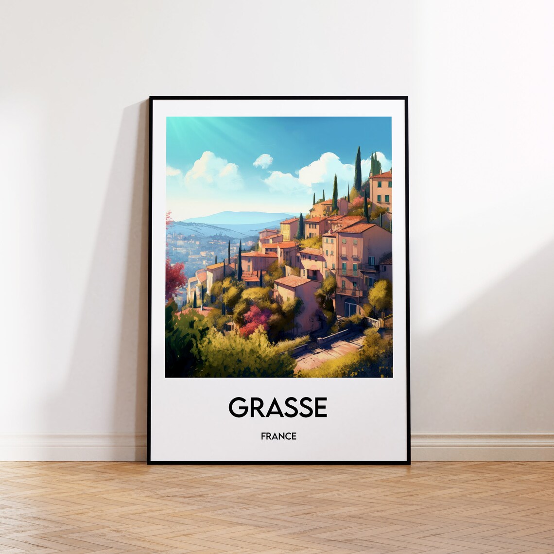 Grasse France Provence Village Hillside Vintage Travel Poster
