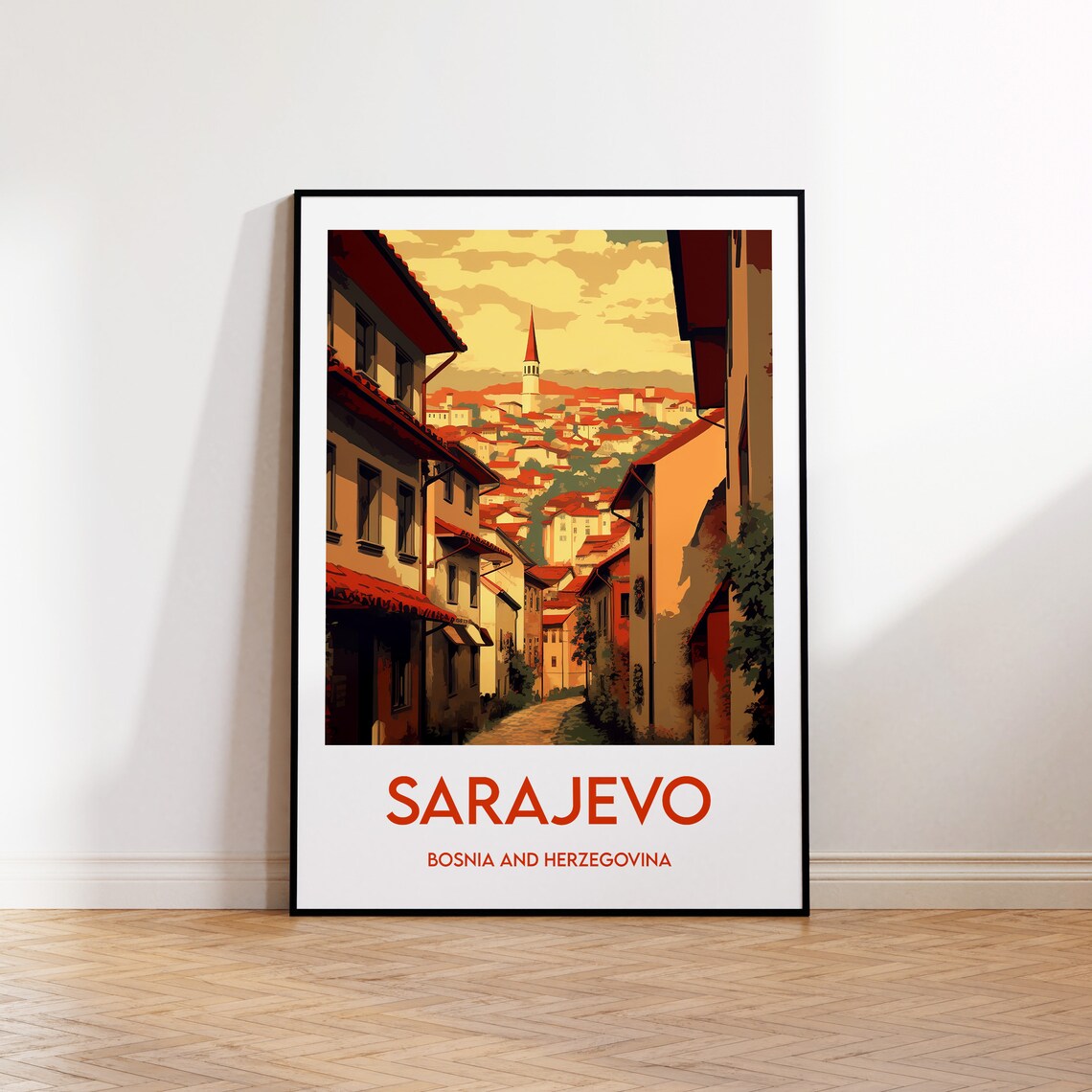 Sarajevo Retro Travel Poster, Bosnia and Herzegovina