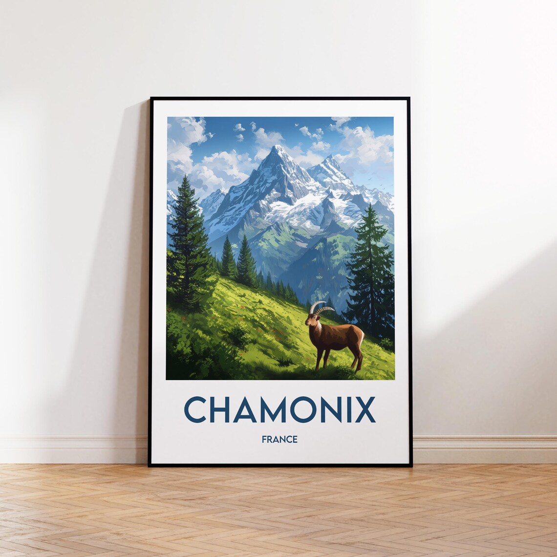 Chamonix France Alpine Ibex Mont Blanc Vintage Travel Poster