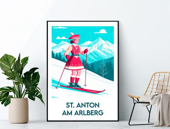 St Anton Am Alberg Poster Ski Art Print Austria Sankt Resort Gift