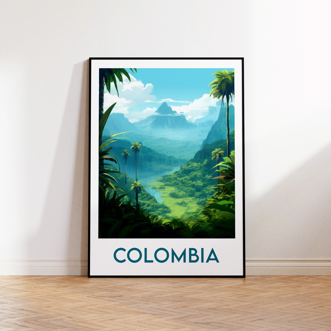 Colombia Hot Air Balloons Waterfall Valley Vintage Travel Poster