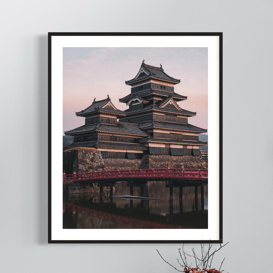 Matsumoto Castle Red Bridge Sunset Nagano Japan Travel Poster