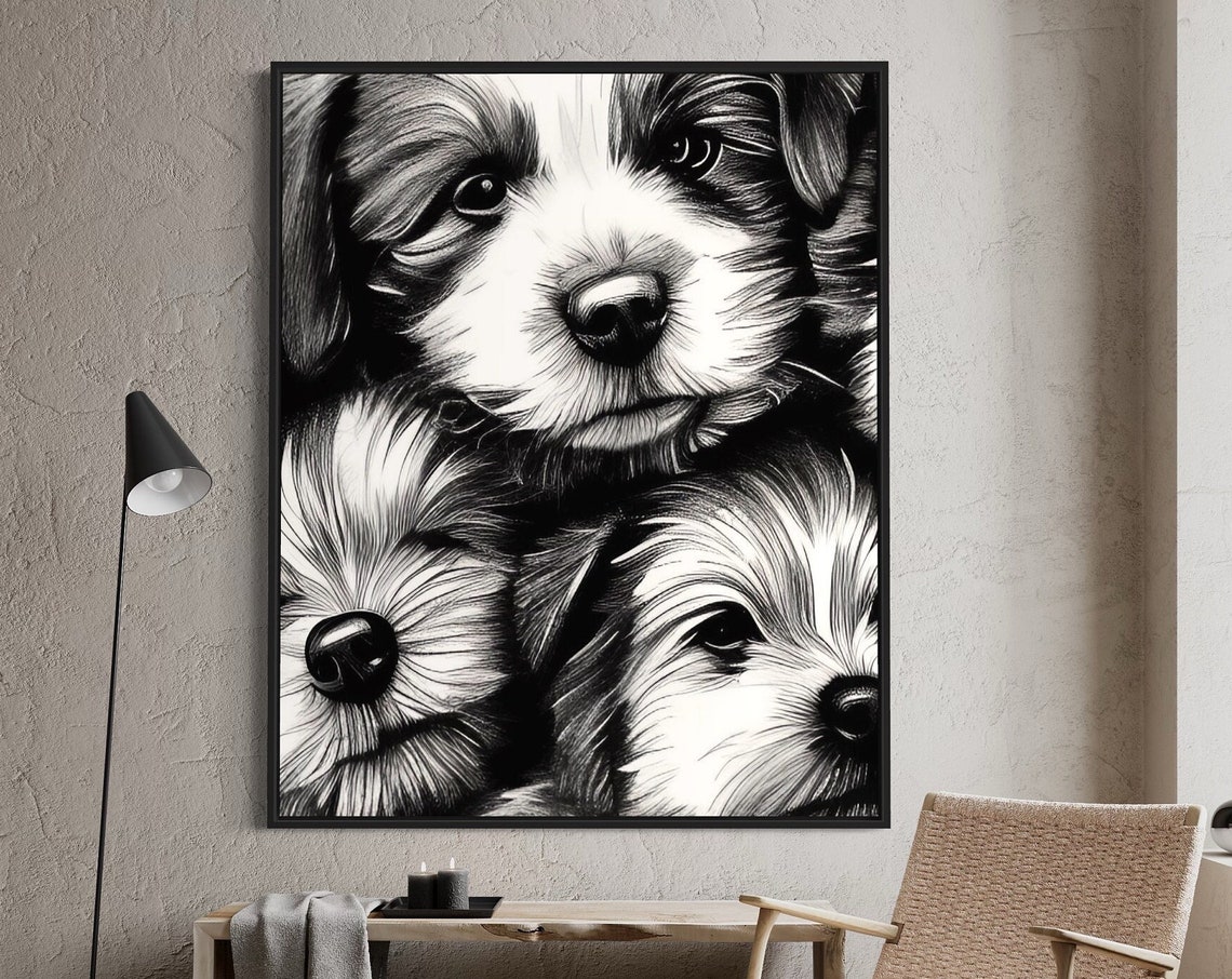 3 Puppies Wall Art Print Line Art High Resolution 300 Dpi - Image 4
