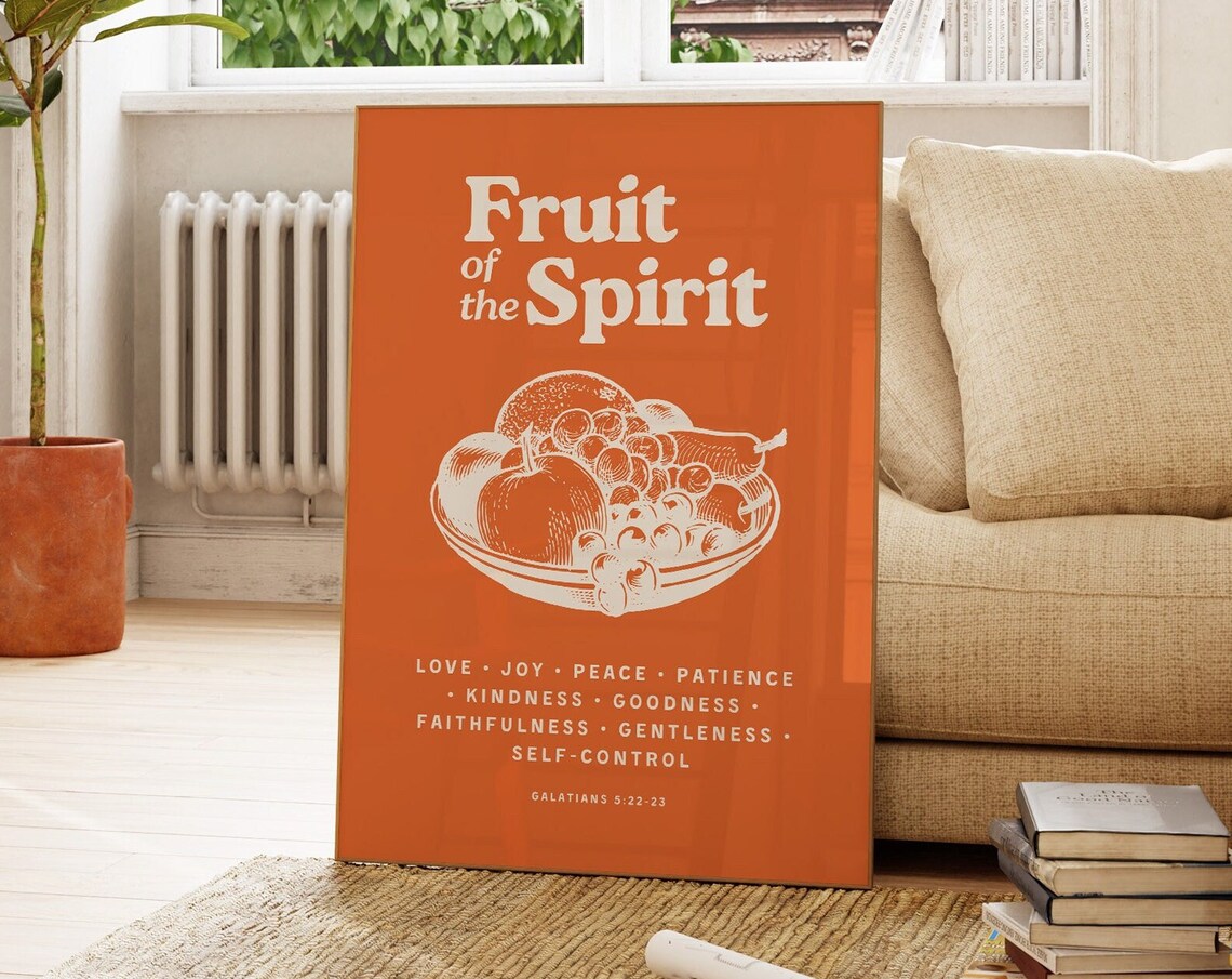 Fruit Of The Spirit Retro Orange Print Fruit Bowl Bible Verse Art