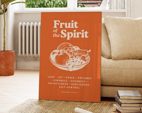 Fruit Of The Spirit Retro Orange Print Fruit Bowl Bible Verse Art