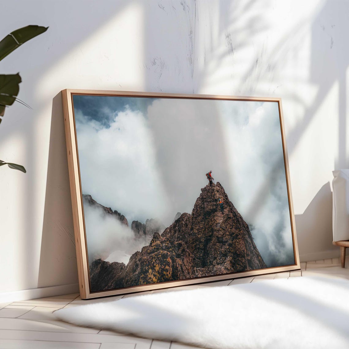 Two Climbers Reaching a Rocky Summit High in the Clouds Poster - Image 3