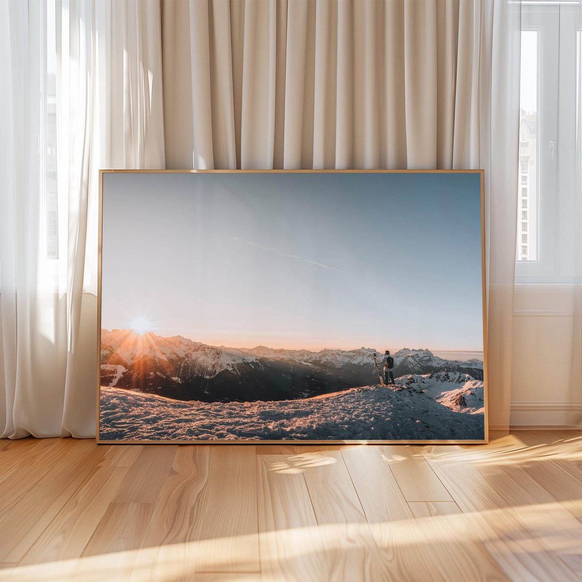 Verbier Sunset Skier Snowy Ridge Panoramic Alpine Peaks Winter Poster - Image 4